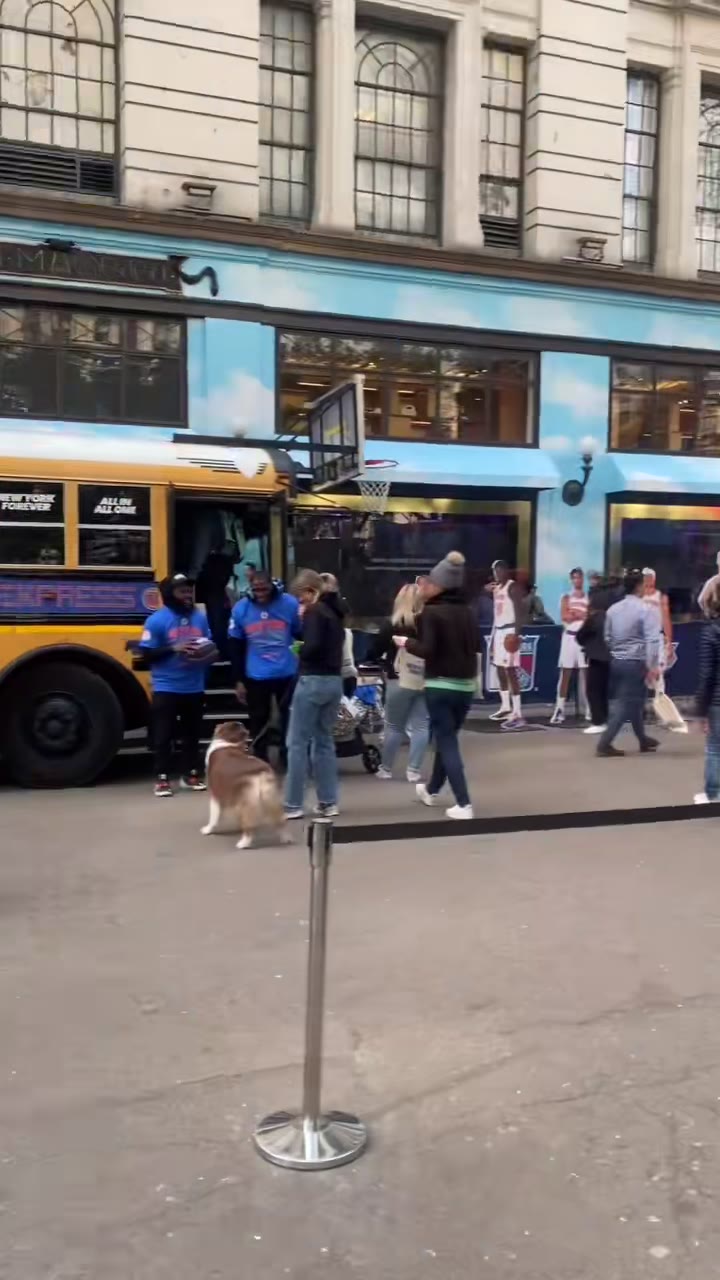 A crowd gathered at an outdoor Live Printing NYC activation in Manhattan